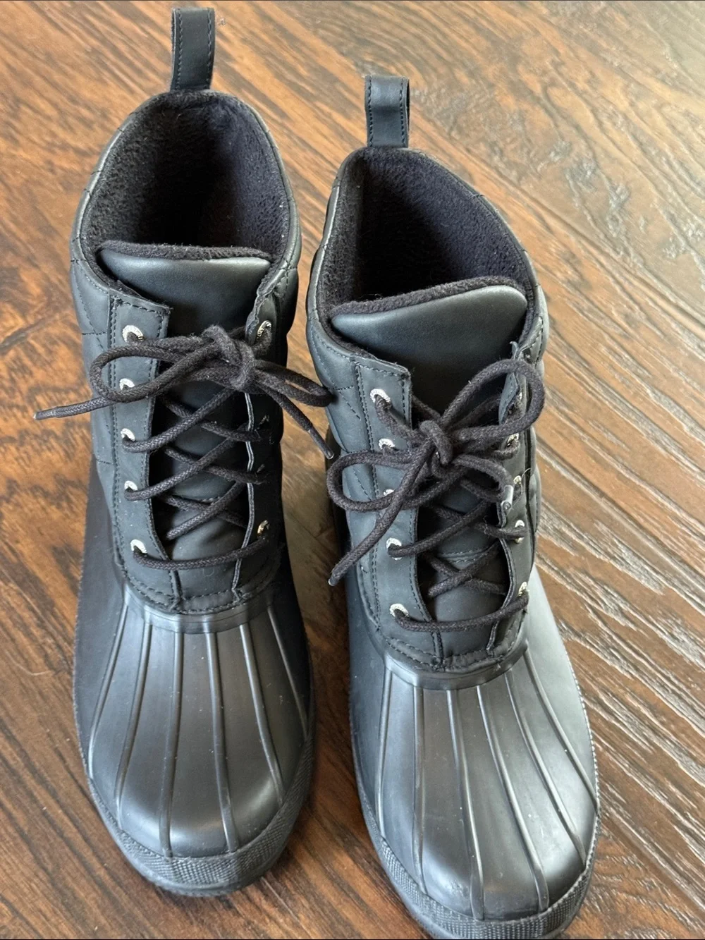 Sperry Black Lace-Up Rubber Duck Ankle Boots